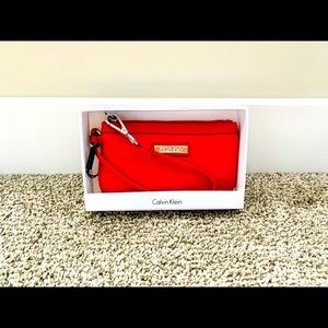 NWT Calvin Klein Lipstick Red Wristlet Wallet Leather Purse